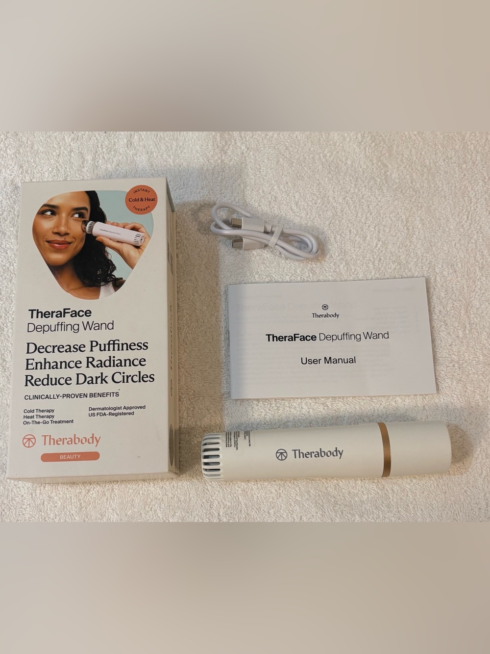 Therabody TheraFace Depuffing Wand - White Cold & Hot Therapy Beauty